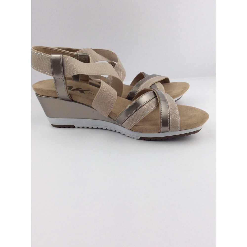 Anne Klein Sport Wedge Sandals Metallic Champagne Pewter 7M Old Money Glam - Picture 4 of 10